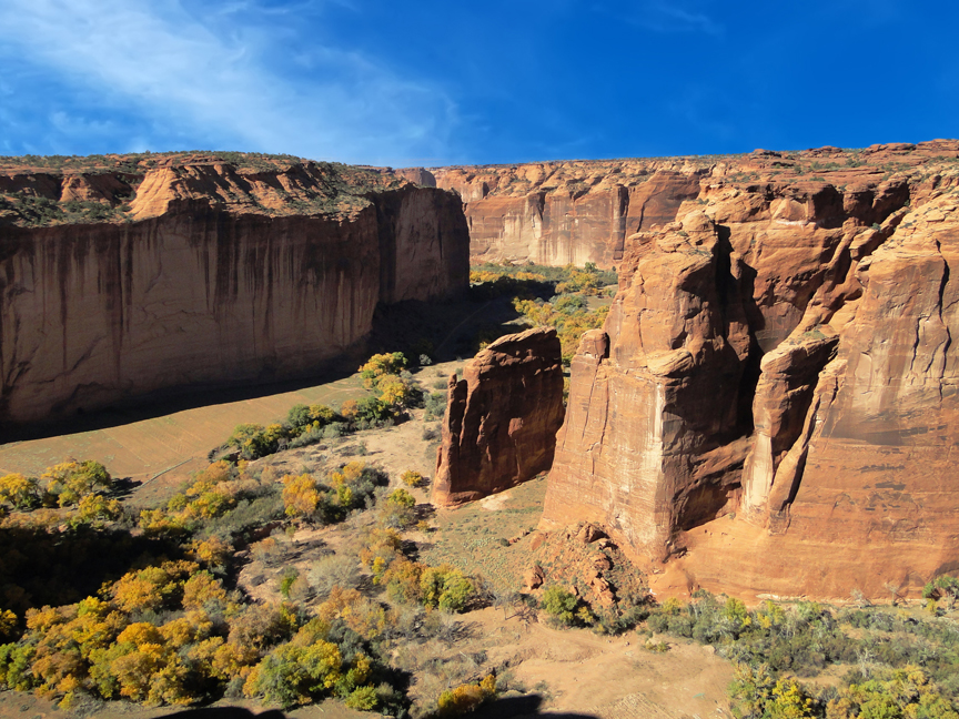 Spider Rock, a sandstone spire that rises more than 700 feet from the floor of the canyon. It's named for Spider Woman, a key figure in Navajo lore.