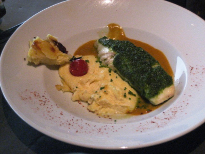 "Blanc de Cabillaud", Cod Filet Topped With Herbs, and Polenta With Parmesan Cheese