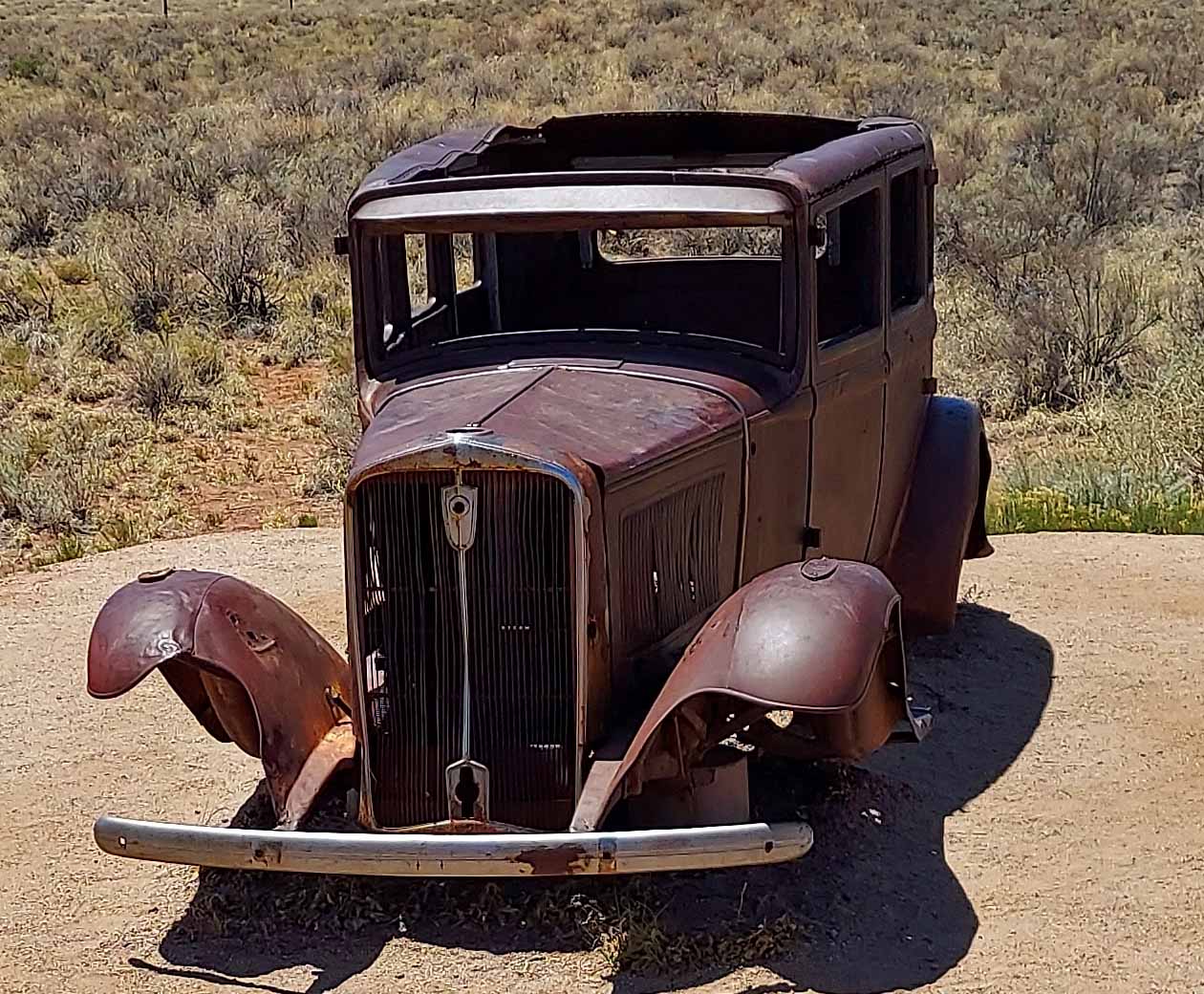 Route 66 Alignment - 1932 Studebaker sits where famed RT 66 once cut through the park.